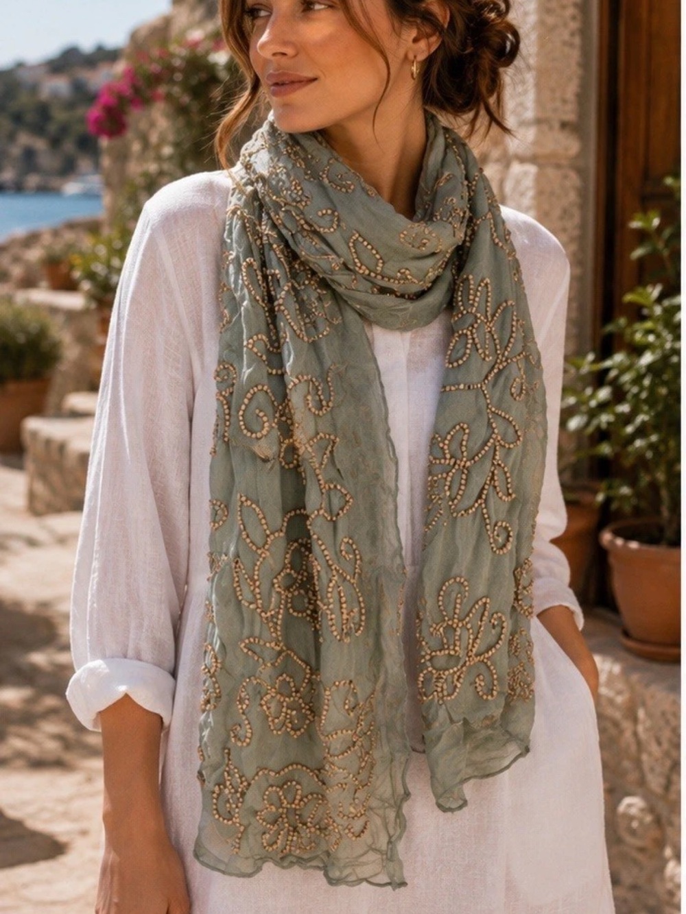 New Womens Scarf With Wooden Beads New 5001-3102